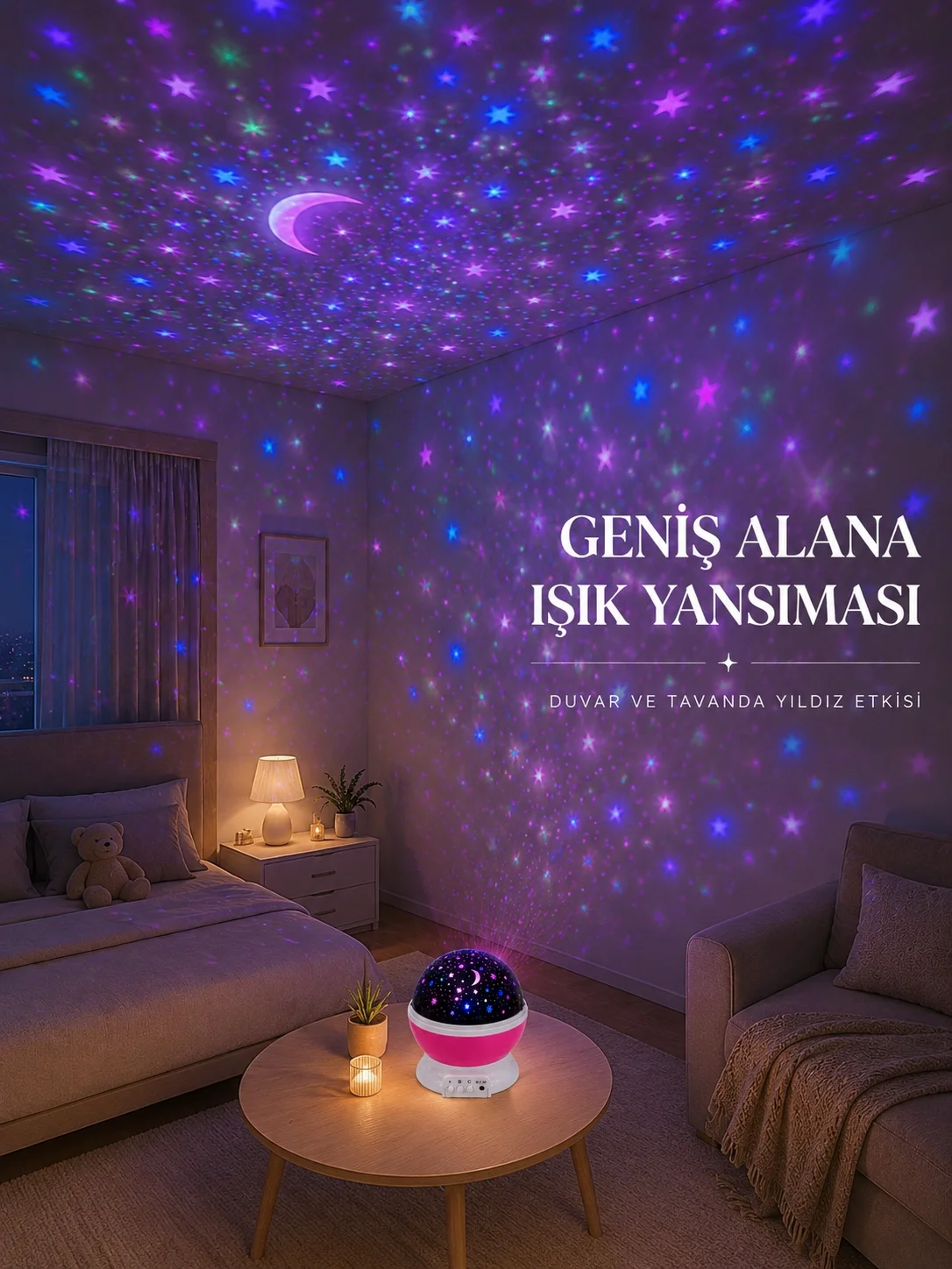 Yıldızlı Gökyüzü Projektörü Pembe Renkli Döner Çocuk Odası Gece Lambası Fiyatı, Yorumları ve Özellikleri