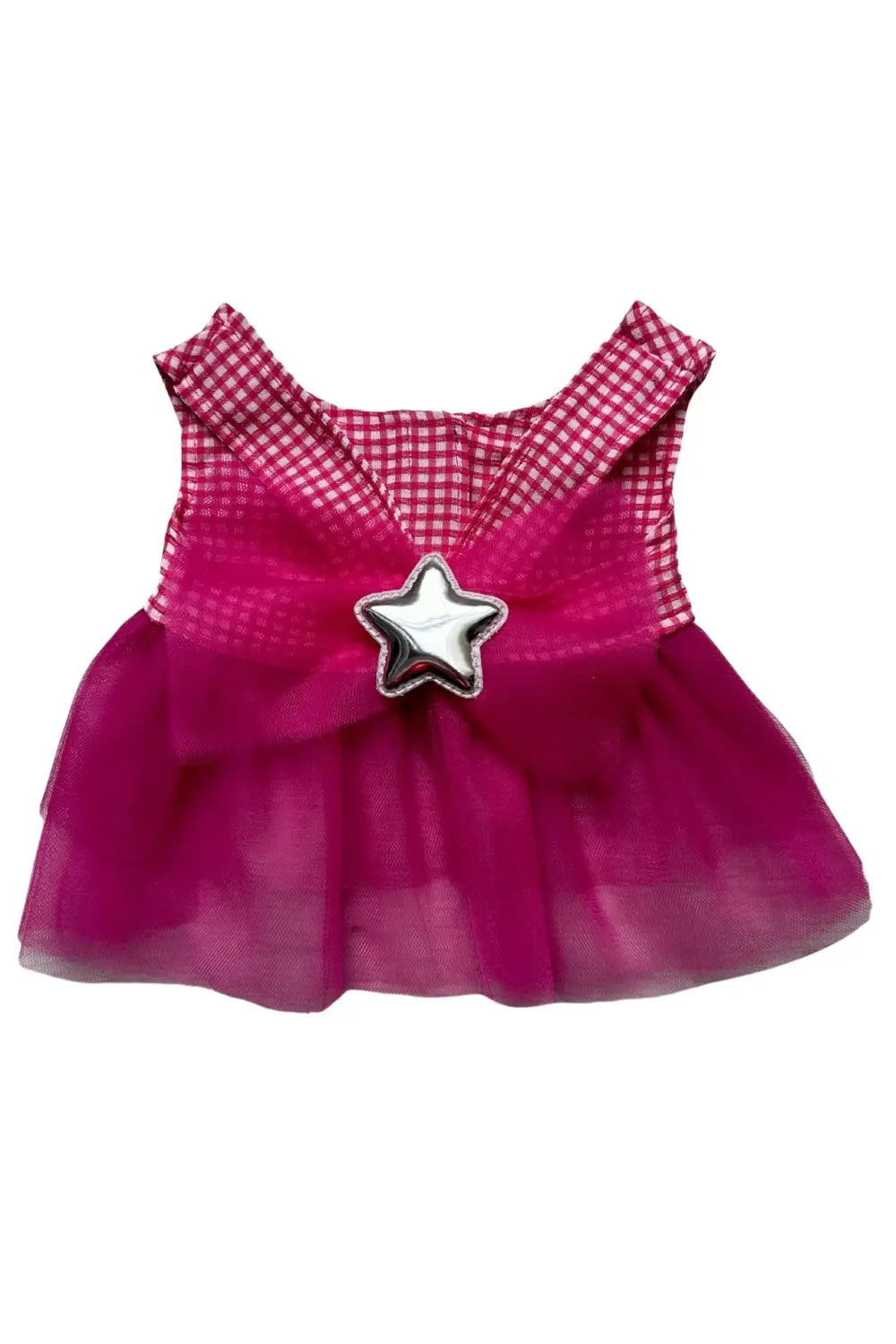 Yıldızlı Pembe Kareli Tüllü Kedi ve Köpek Kıyafeti Elbisesi