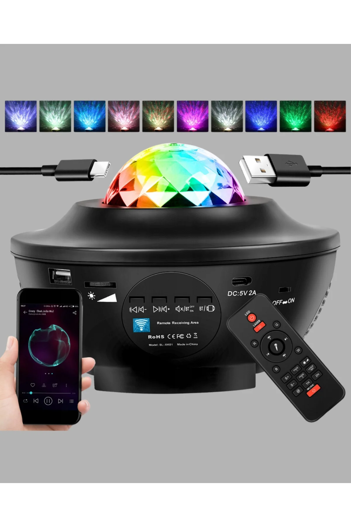 Yıldızlı Projektör Galaxy Efektli Ayarlanabilir Renkli Atmosfer L