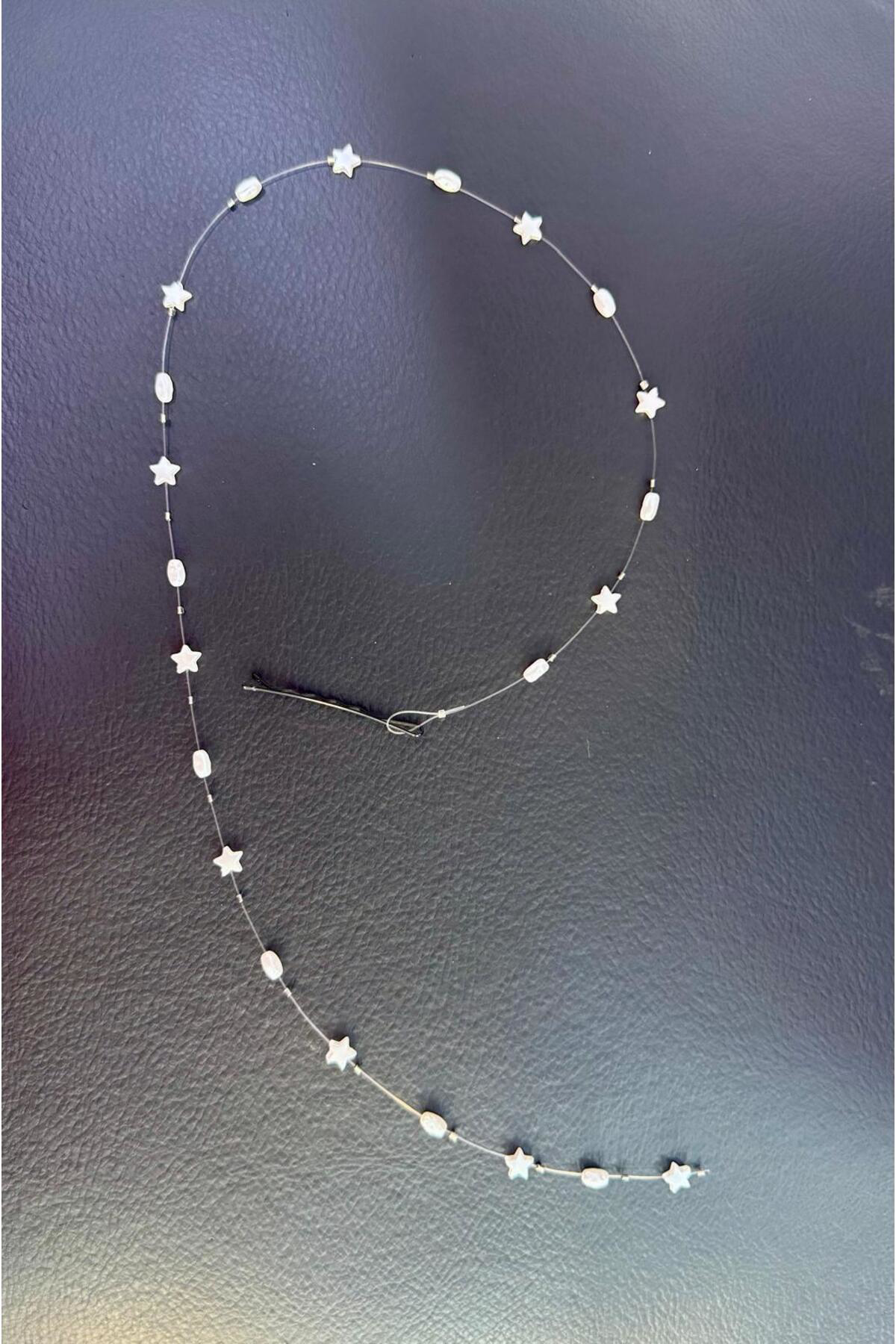 yıldızlı şık zarif tel tokalı misina saç süsü saç aksesuarı