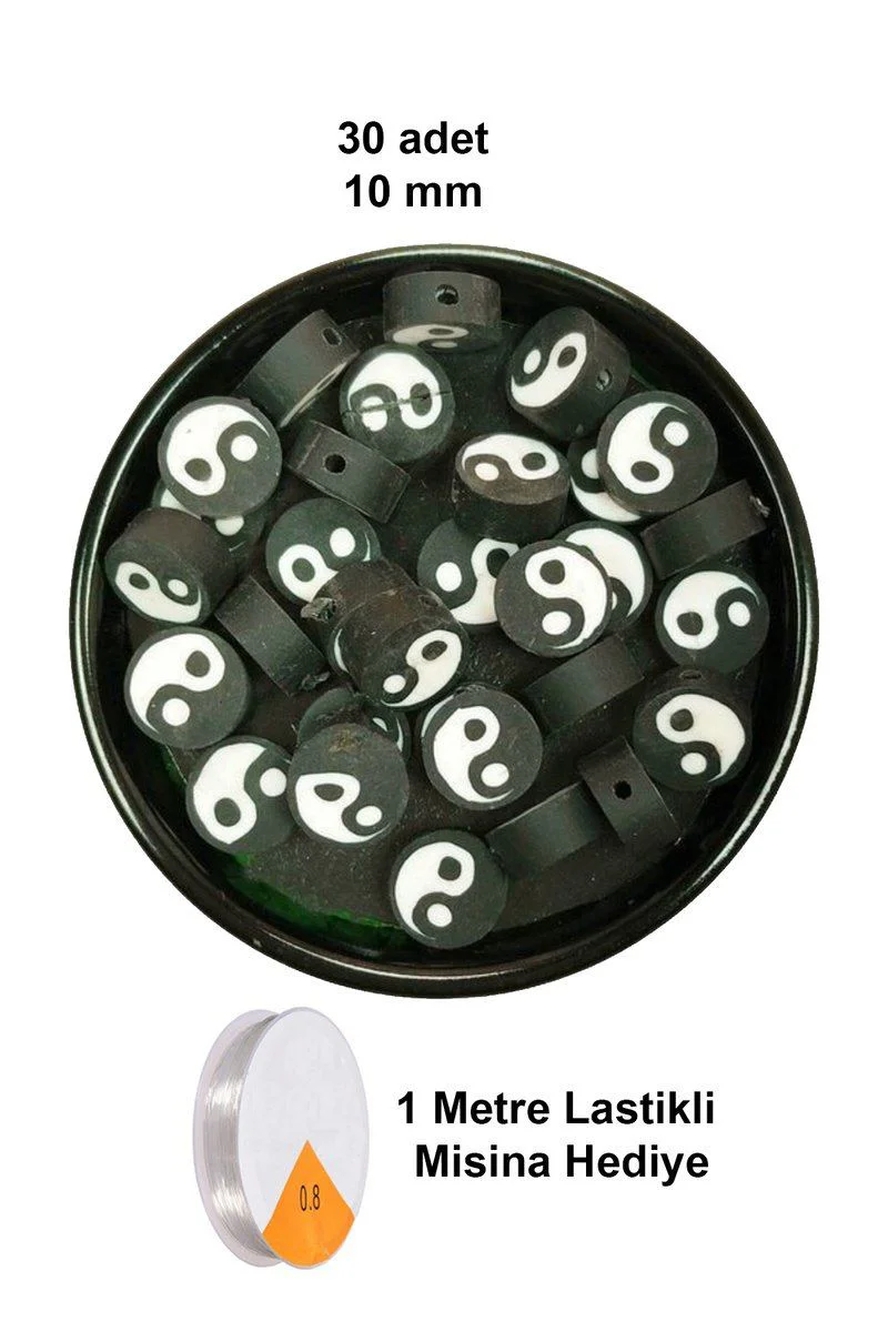 Yin Yang 10mm Fimo Boncuk Seti - 30 Adet El Yapımı Takı Boncuğu + Lastikli Misina Hediye Fiyatı, Yorumları ve Özellikleri