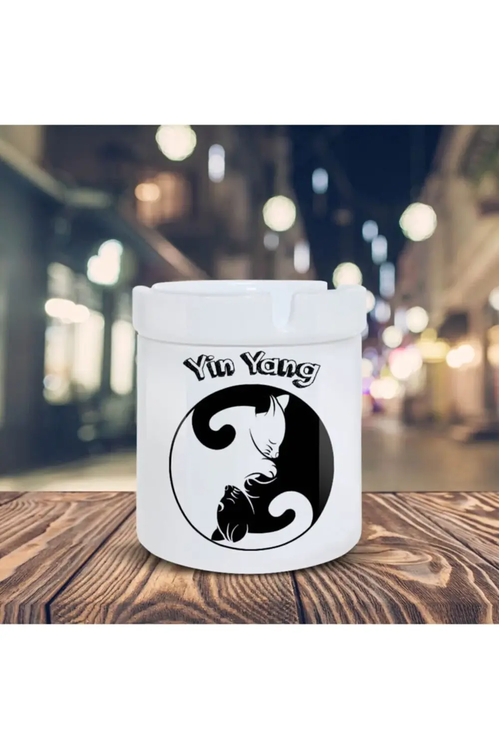 Yin Yang Denge Sembolü Baskılı Küllük Seramik Kül Tablası-17642