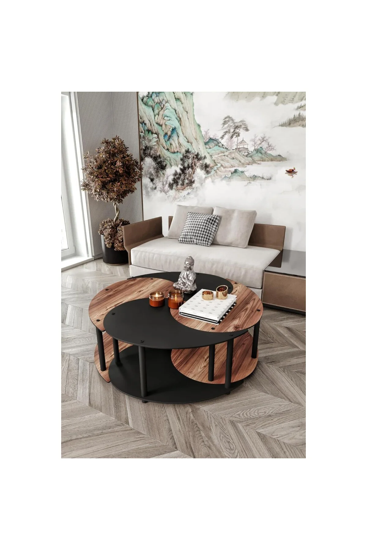 Yin Yang Unity Serenity 4’lü Orta Sehpa Seti – 90 cm | Modern, Fo