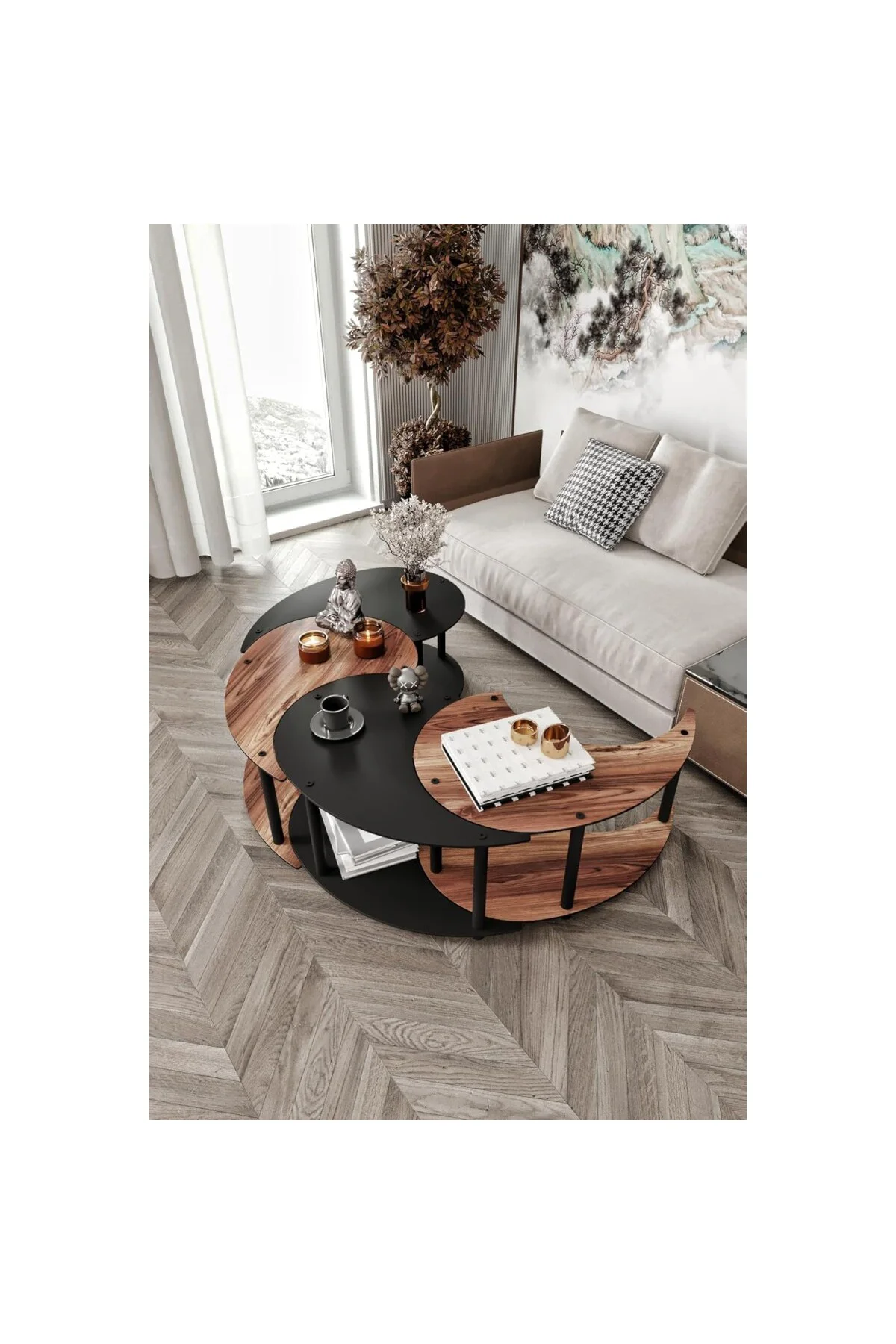 Yin Yang Unity Serenity 4’lü Orta Sehpa Seti – 90 cm | Modern, Fo