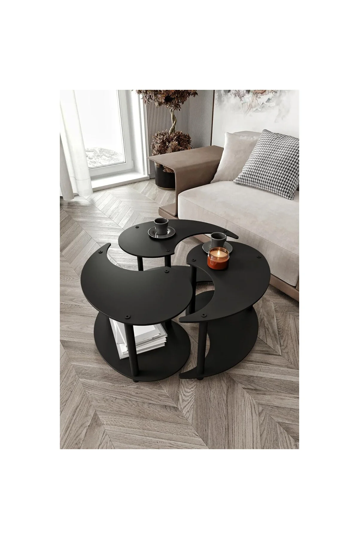 Yin Yang Unity Serenity Orta Sehpa 3’lü Set, Siyah, 70 cm Yuvarla