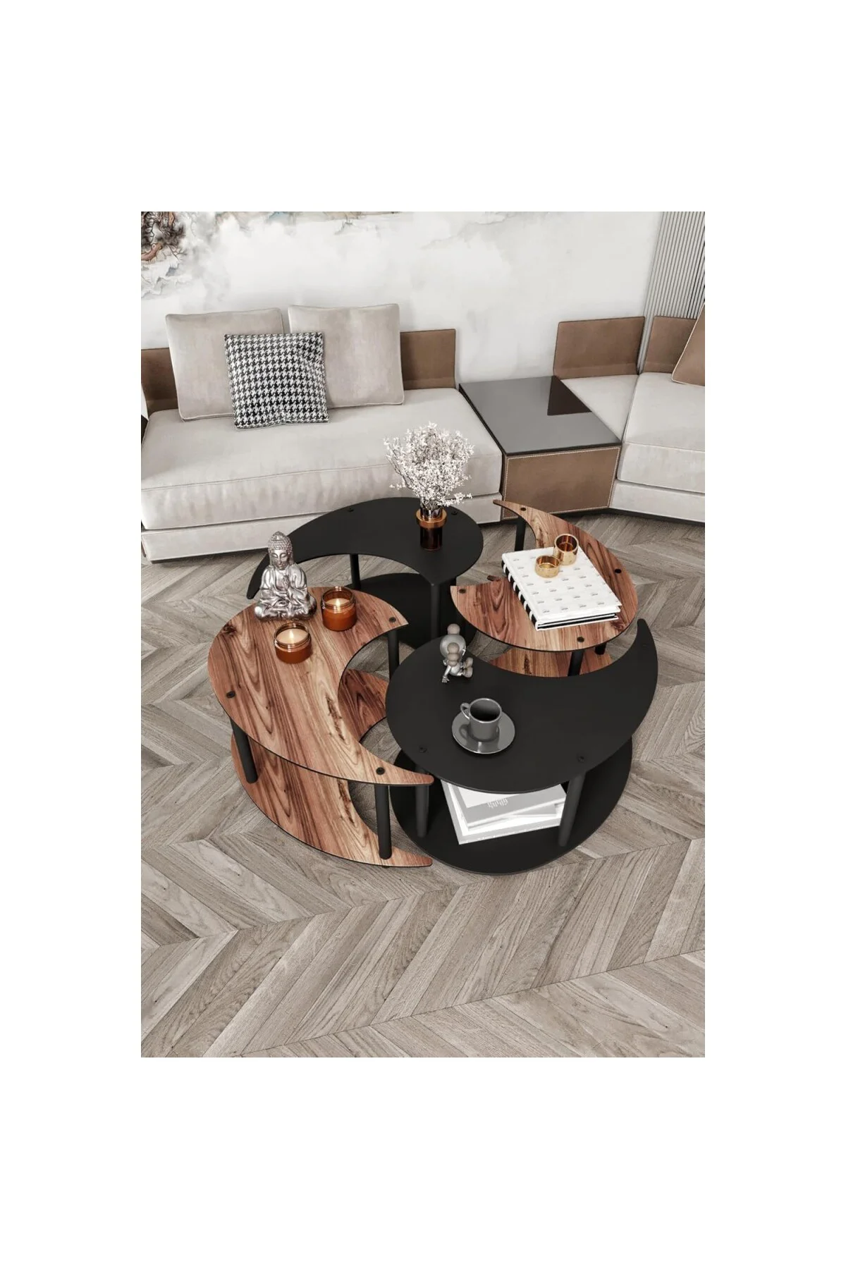 Yin Yang Unity Serenity 4’lü Orta Sehpa Seti – 90 cm | Modern, Fo