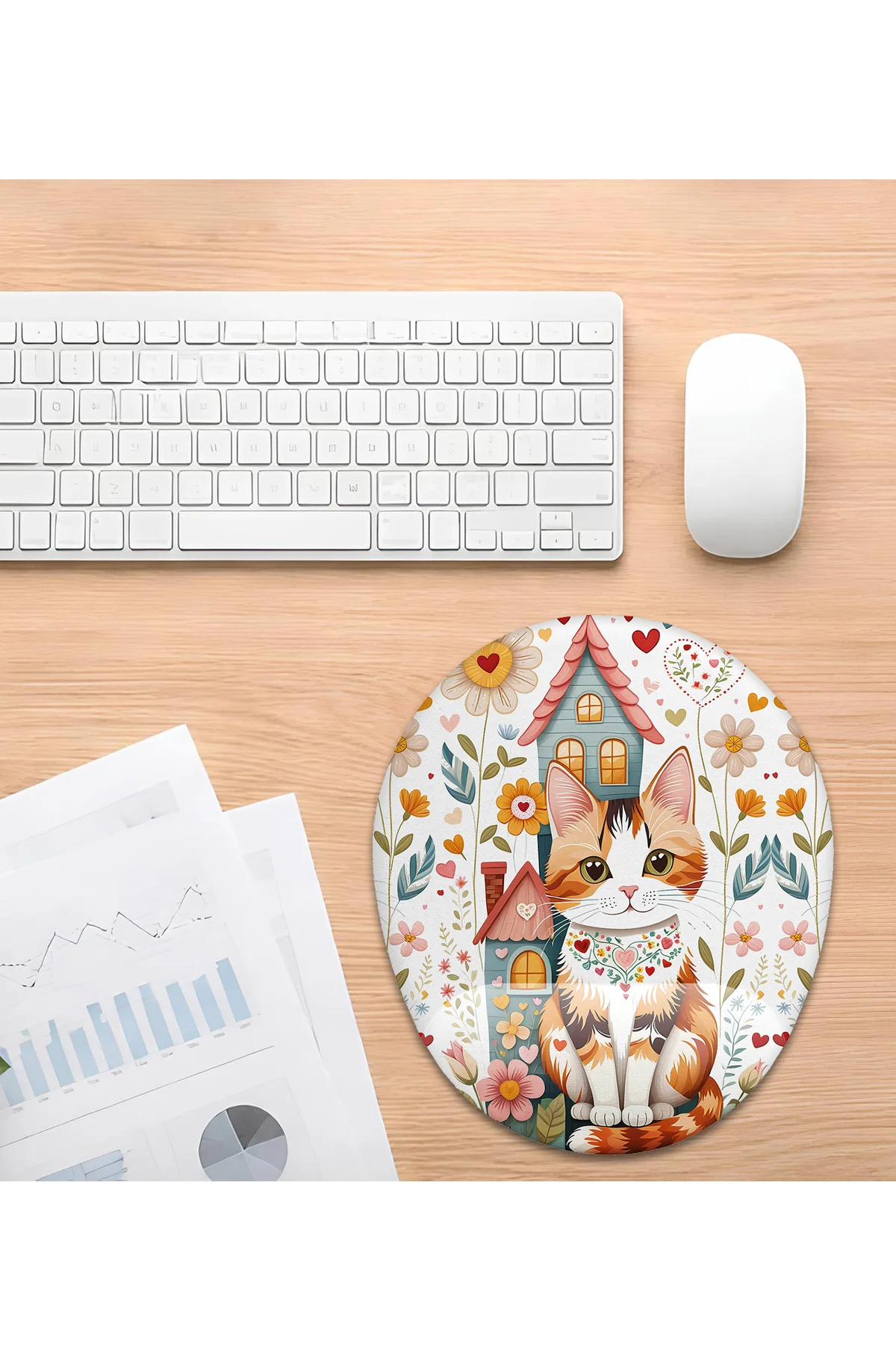 Yine mi Kedi Yine mi Çiçek Bilek Destekli Mouse Pad Ergonomik Kay