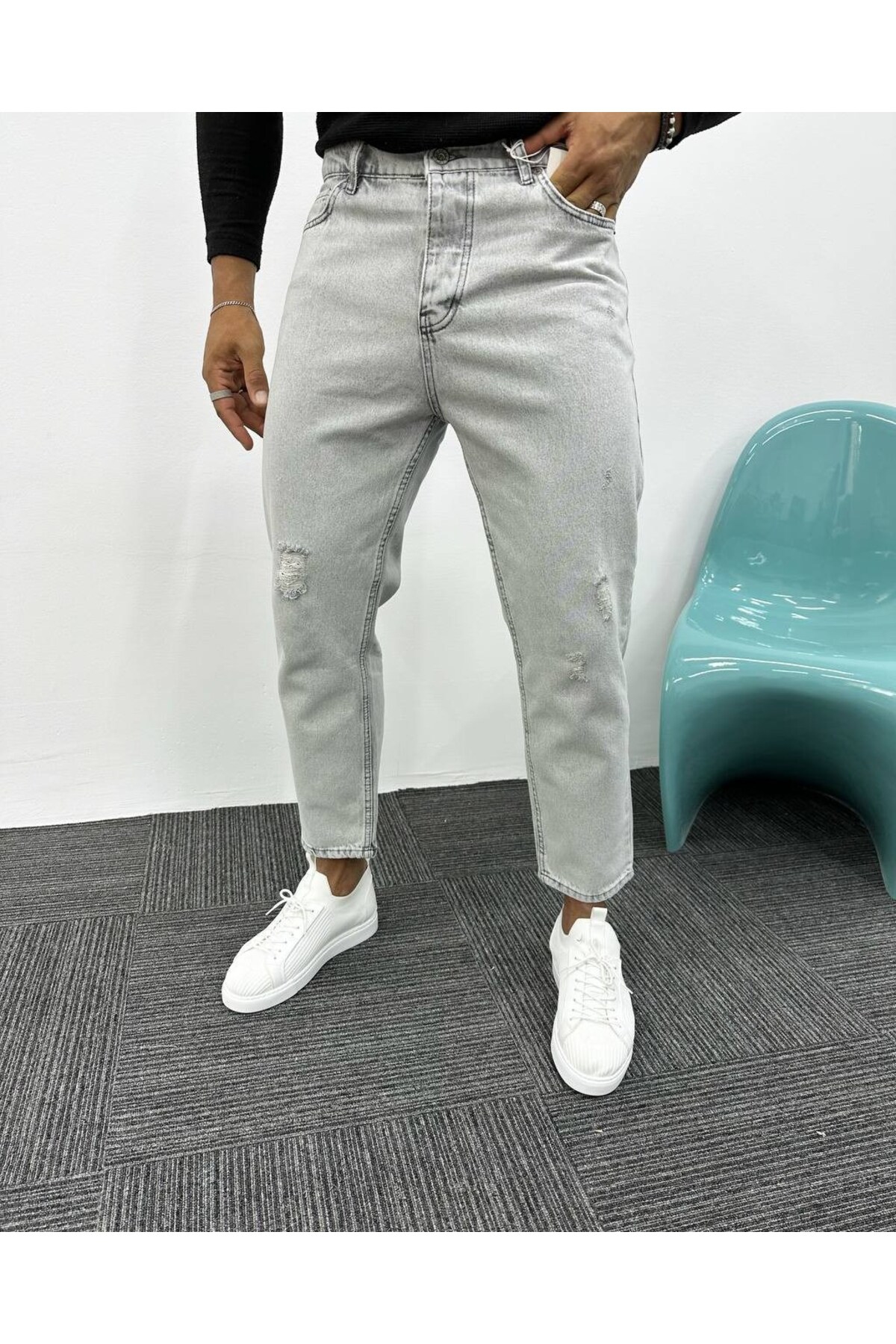 Casualmen32 Yirtik Detay Boyfriend Jean