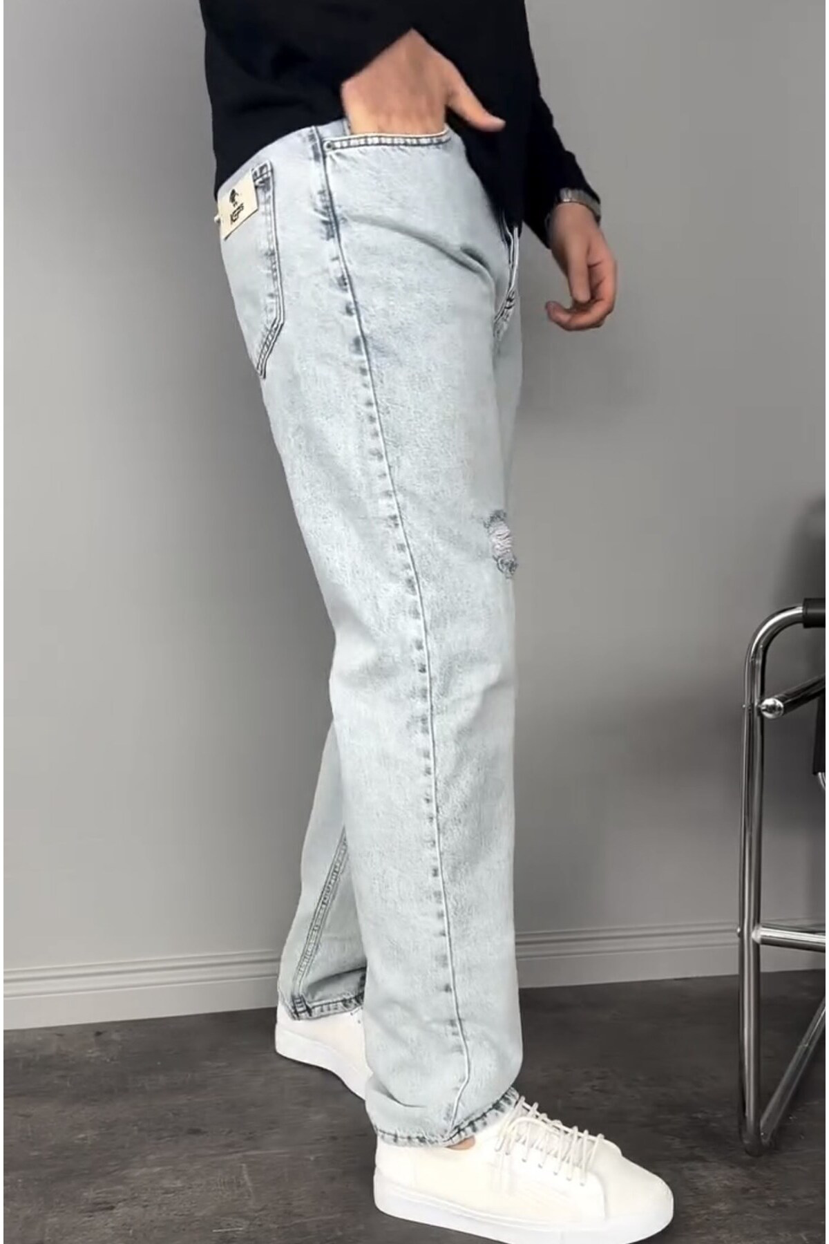 Casualmen32 Yirtik Detay Buz Mavi Baggy Pantolon