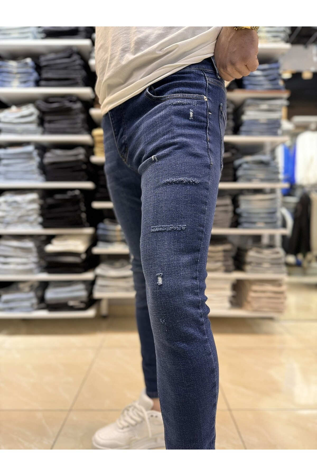 Casualmen32 Yirtik Detay Koyu Mavi Skinny Jean 137Cslke