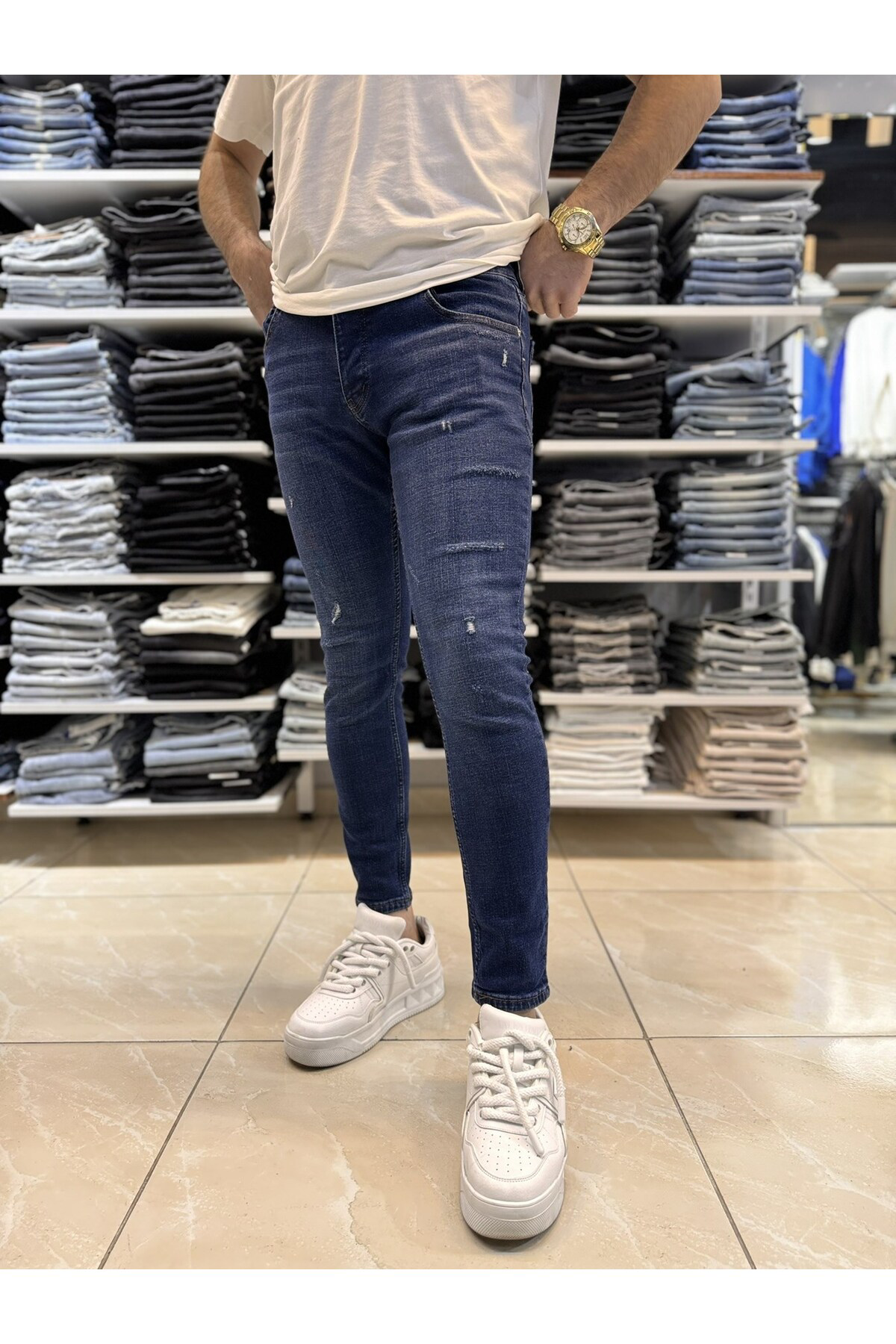 Casualmen32 Yirtik Detay Koyu Mavi Skinny Jean 137Cslke