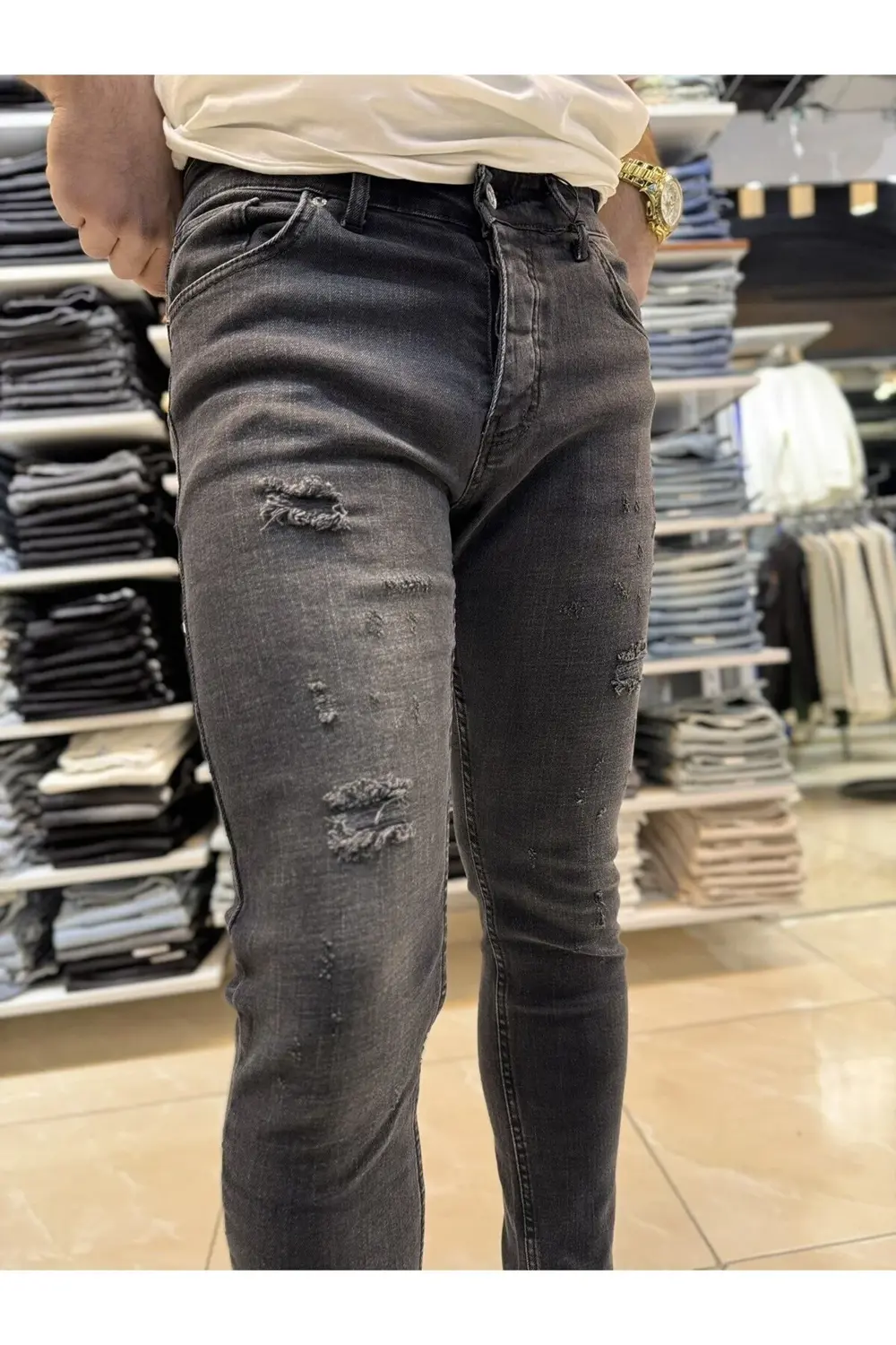 Yırtık Detay Siyah Skinny Fit Jean 543CslKe