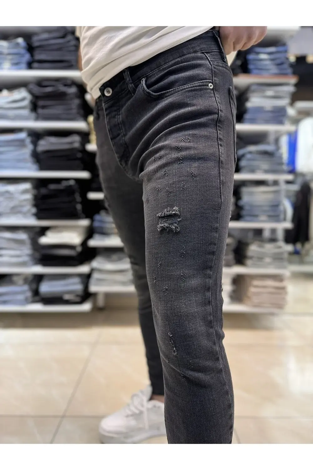 Yırtık Detay Siyah Skinny Fit Jean 543CslKe