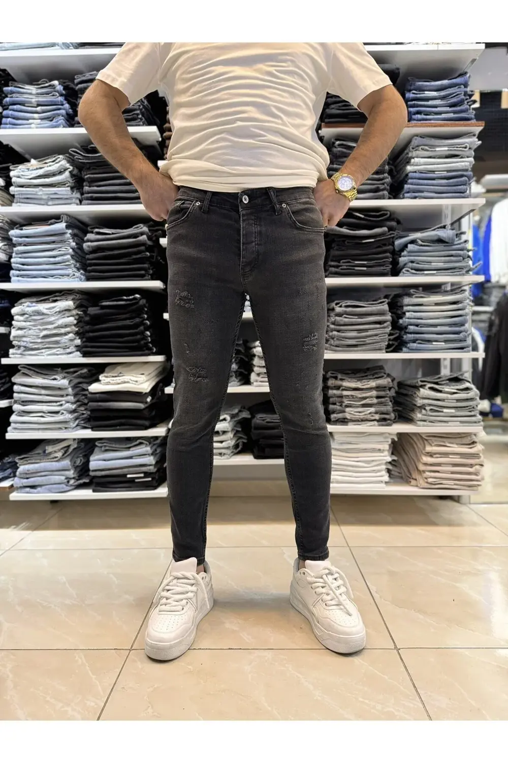 Yırtık Detay Siyah Skinny Fit Jean 543CslKe