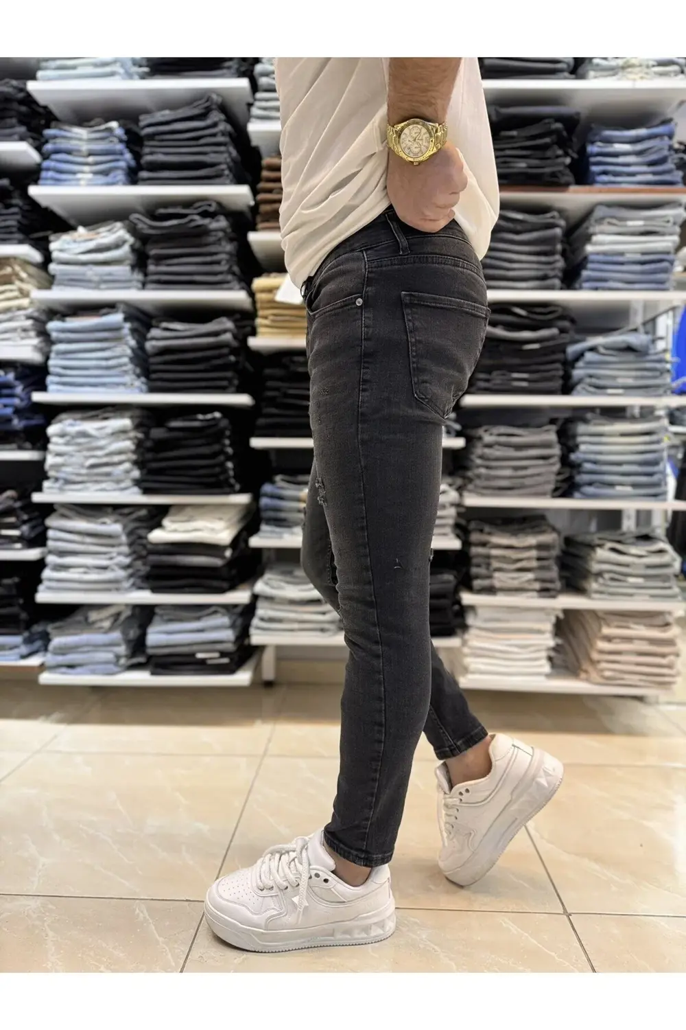 Yırtık Detay Siyah Skinny Fit Jean 543CslKe