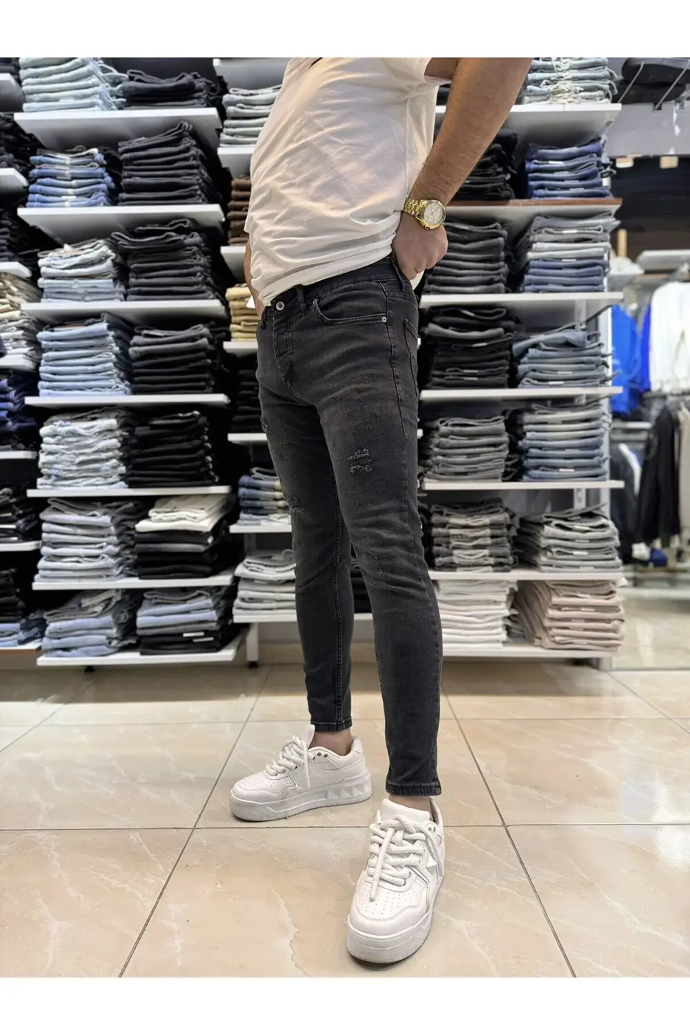 Yırtık Detay Siyah Skinny Fit Jean 543CslKe