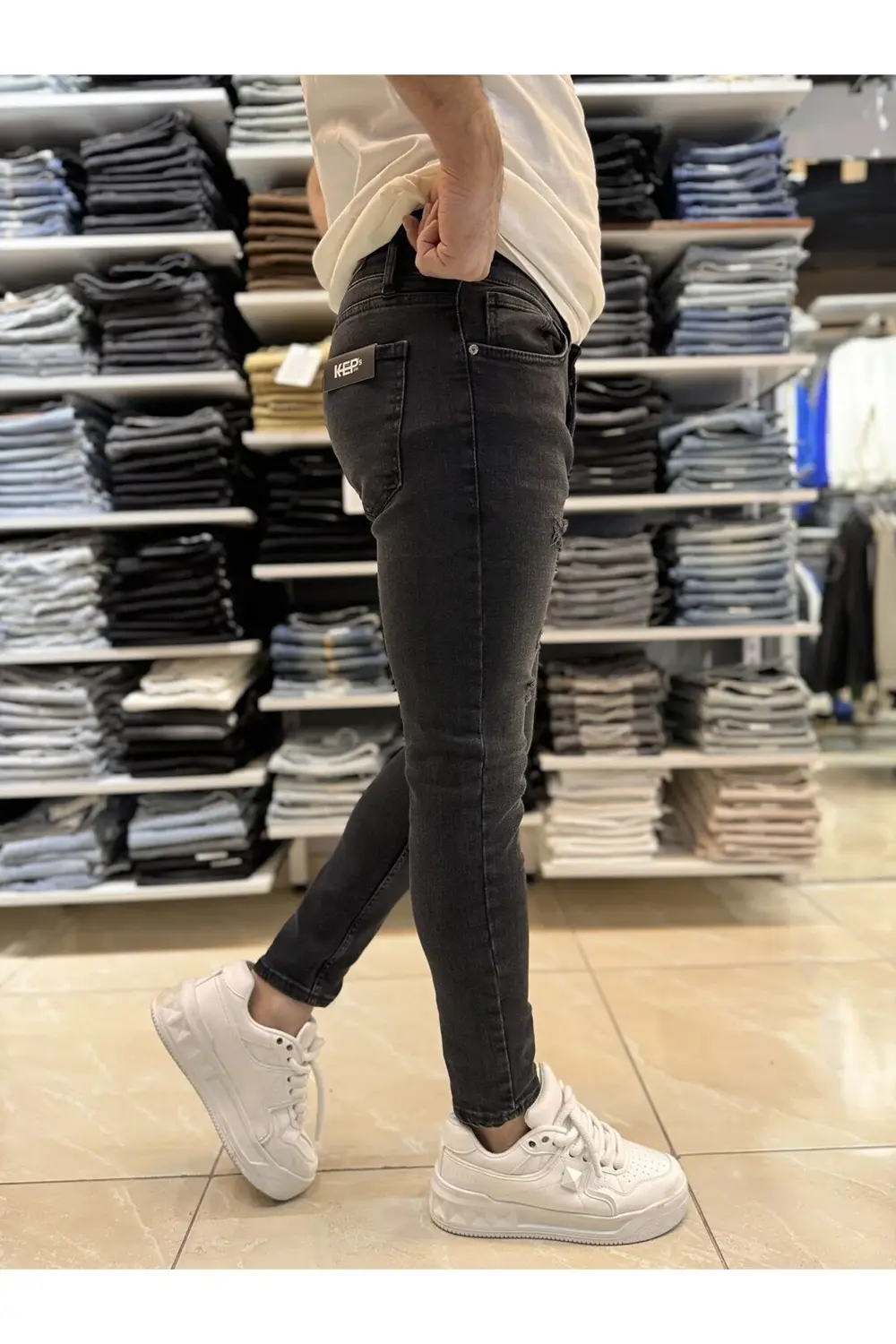 Yırtık Detay Siyah Skinny Fit Jean 543CslKe