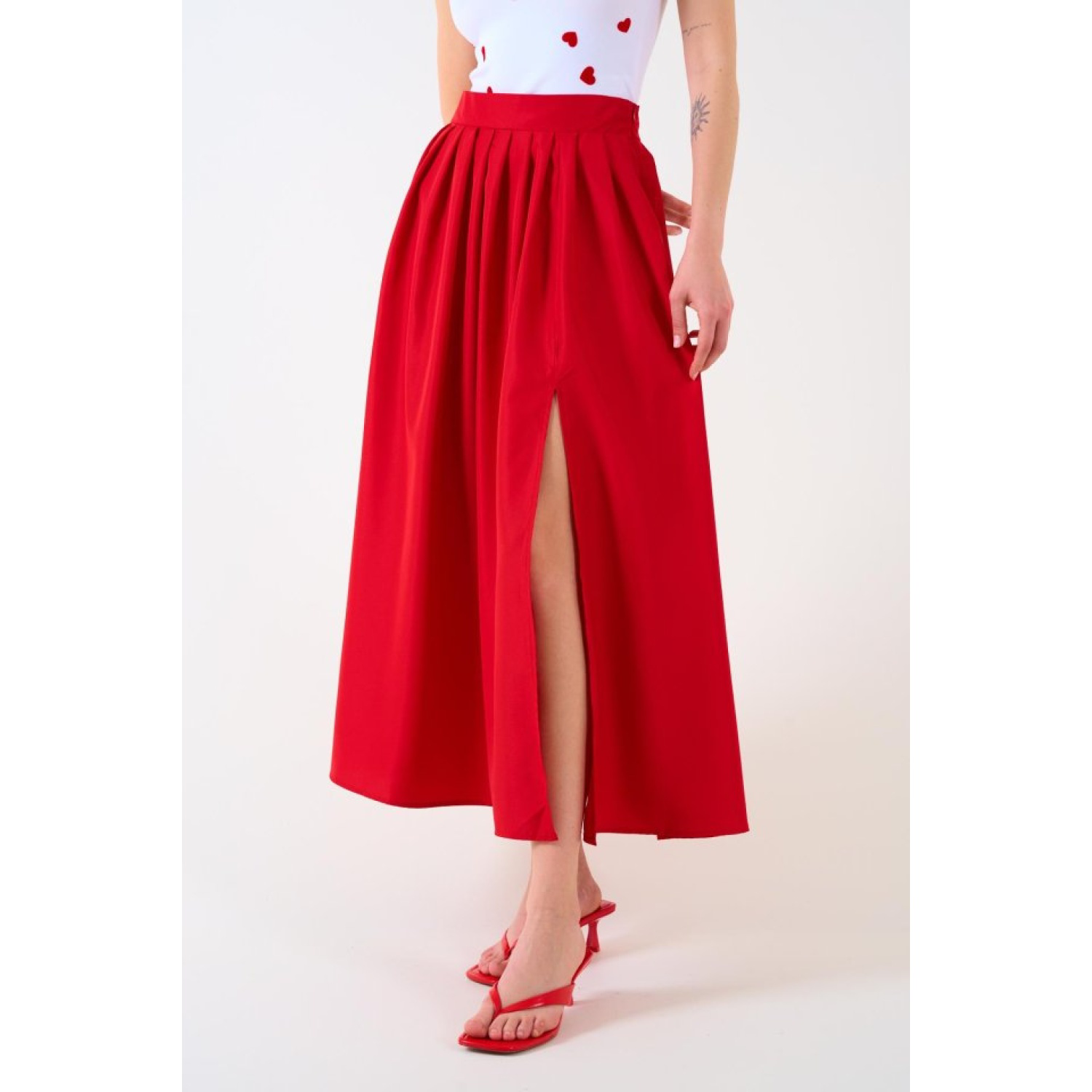 Yırtmaçlı Etek - Kırmızı