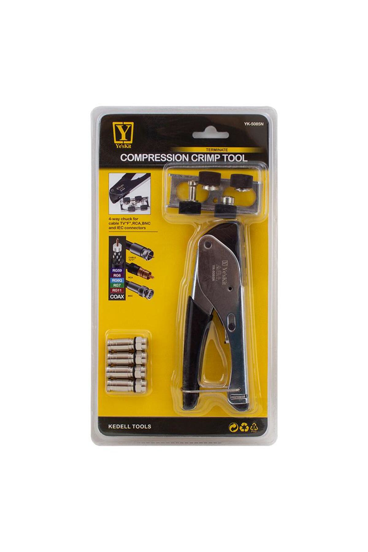 Yeskit YK-5085N F, BNC, RCA, IEC 4 Fonksiyonlu Sıkıştırmalı Koaks