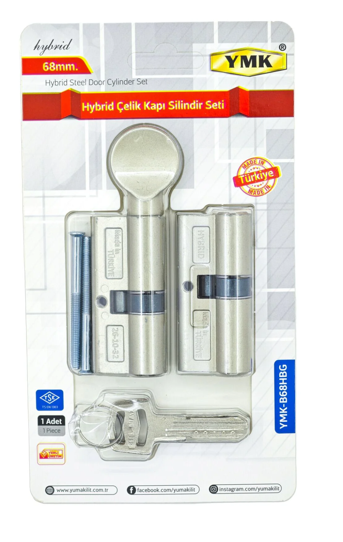 Ymk-B68Hbg   Ymk Hybrid Çelik Kapı Silindir Seti 68Mm