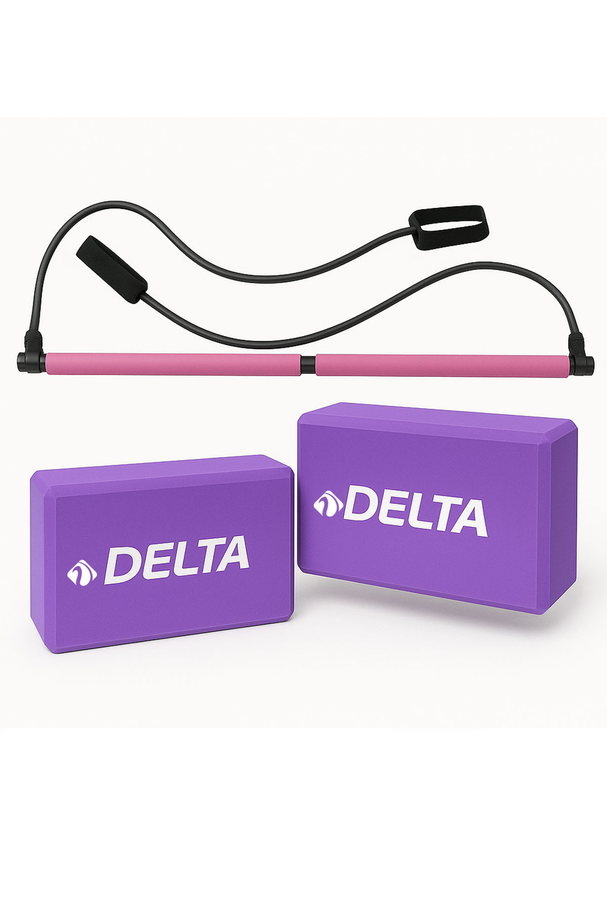Delta Yoga & Esneme Seti Jimnastik Çubuğu + 2 Yoga Blok Set Pilates Mor