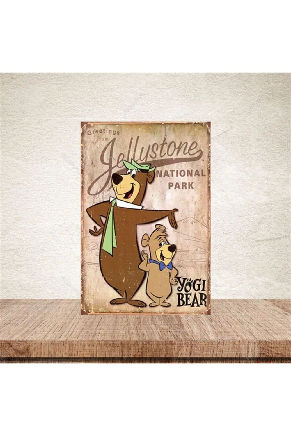 Yogi Bear Baskılı Retro Ahşap Poster 20-30 cm