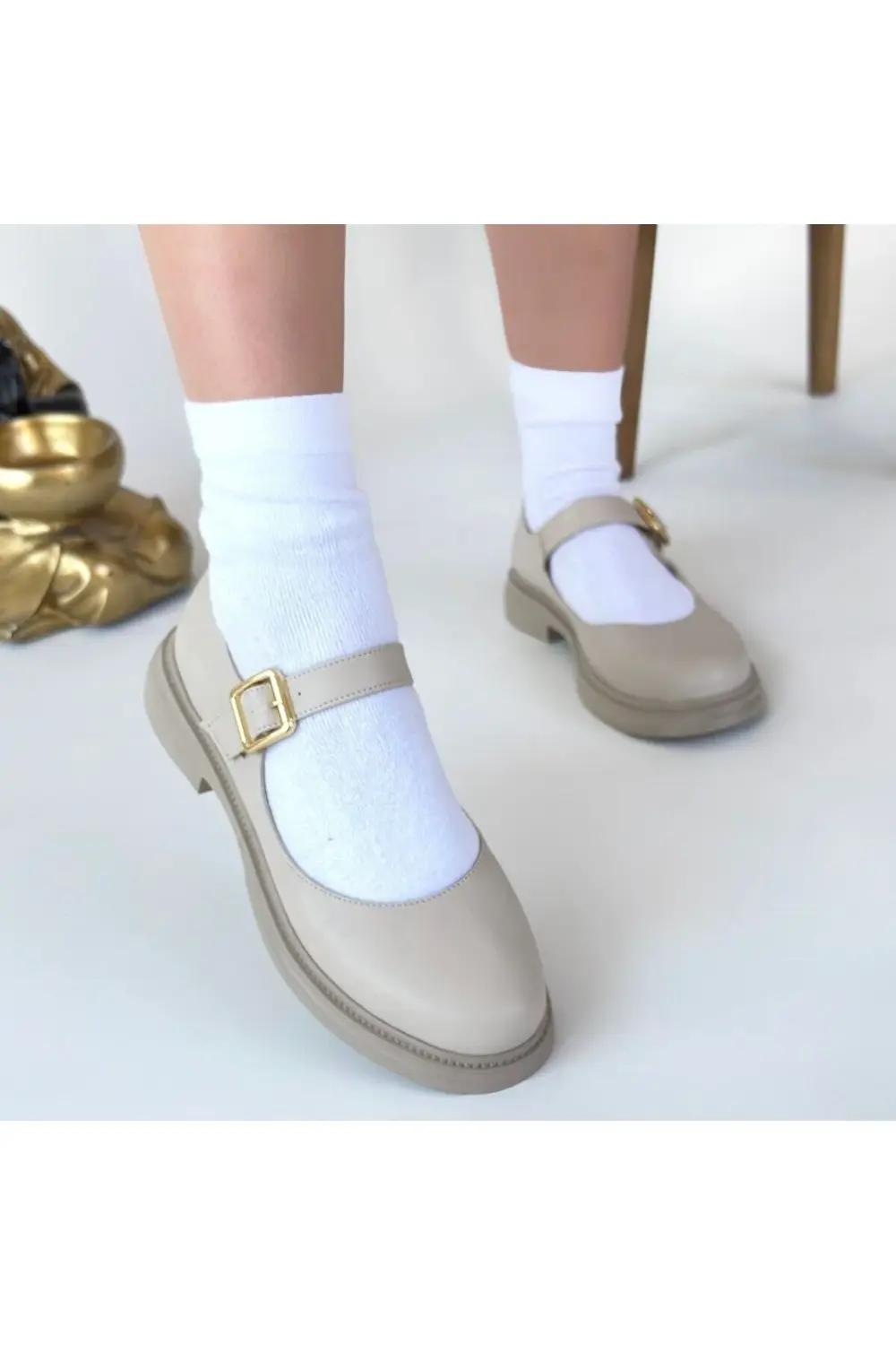 Yokox Bej Cilt Oxford Ayakkabı