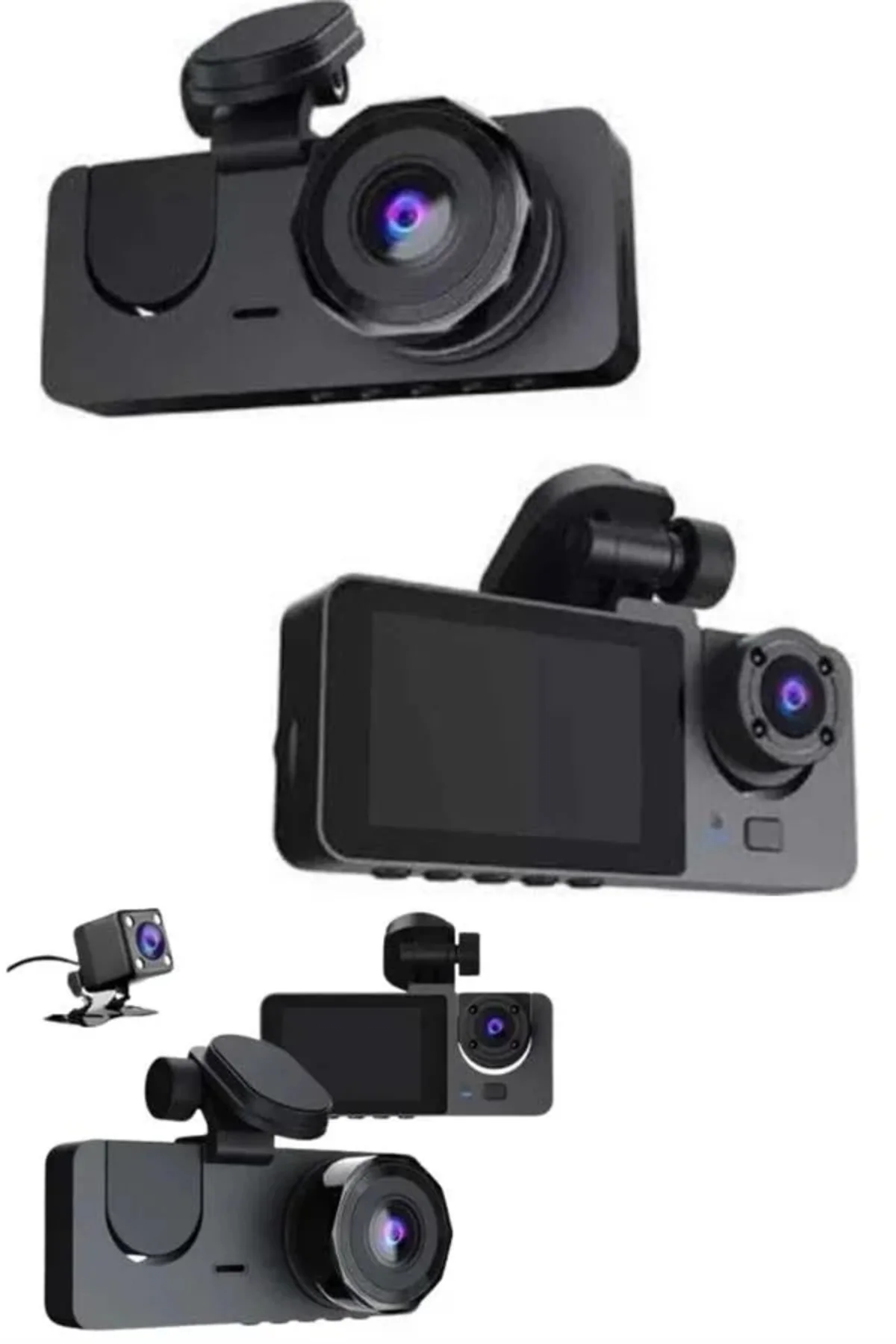 Yol Kayıt Araç Kamerası HD DVR 3 Kameralı 2.0in Ekranlı Ön İç Arka