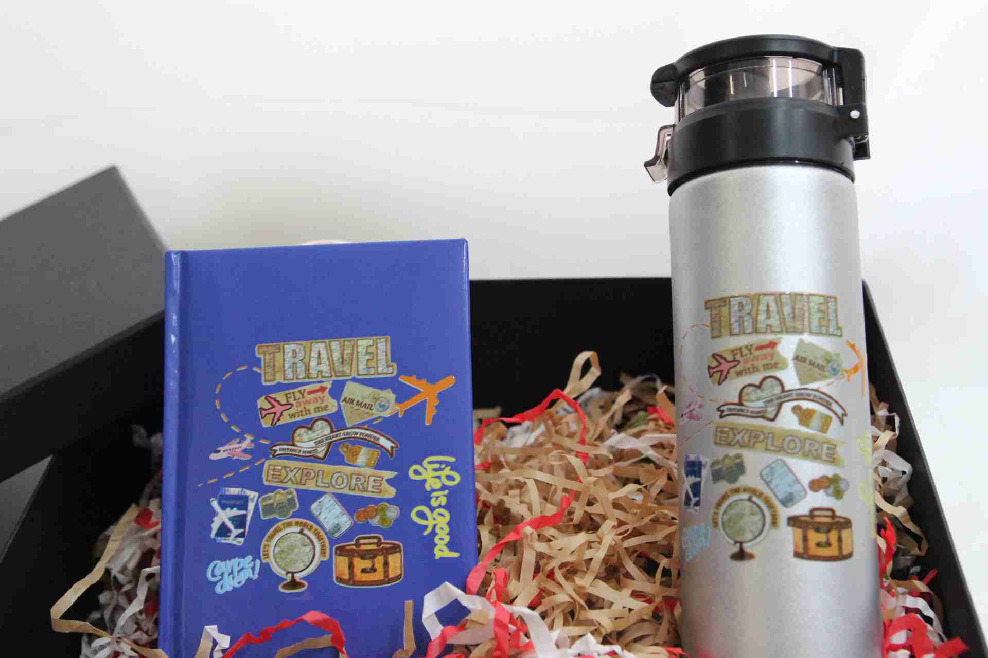 Yolculuk Temalı Hediye Seti - Termos ve Defter Hediye Kutusu
