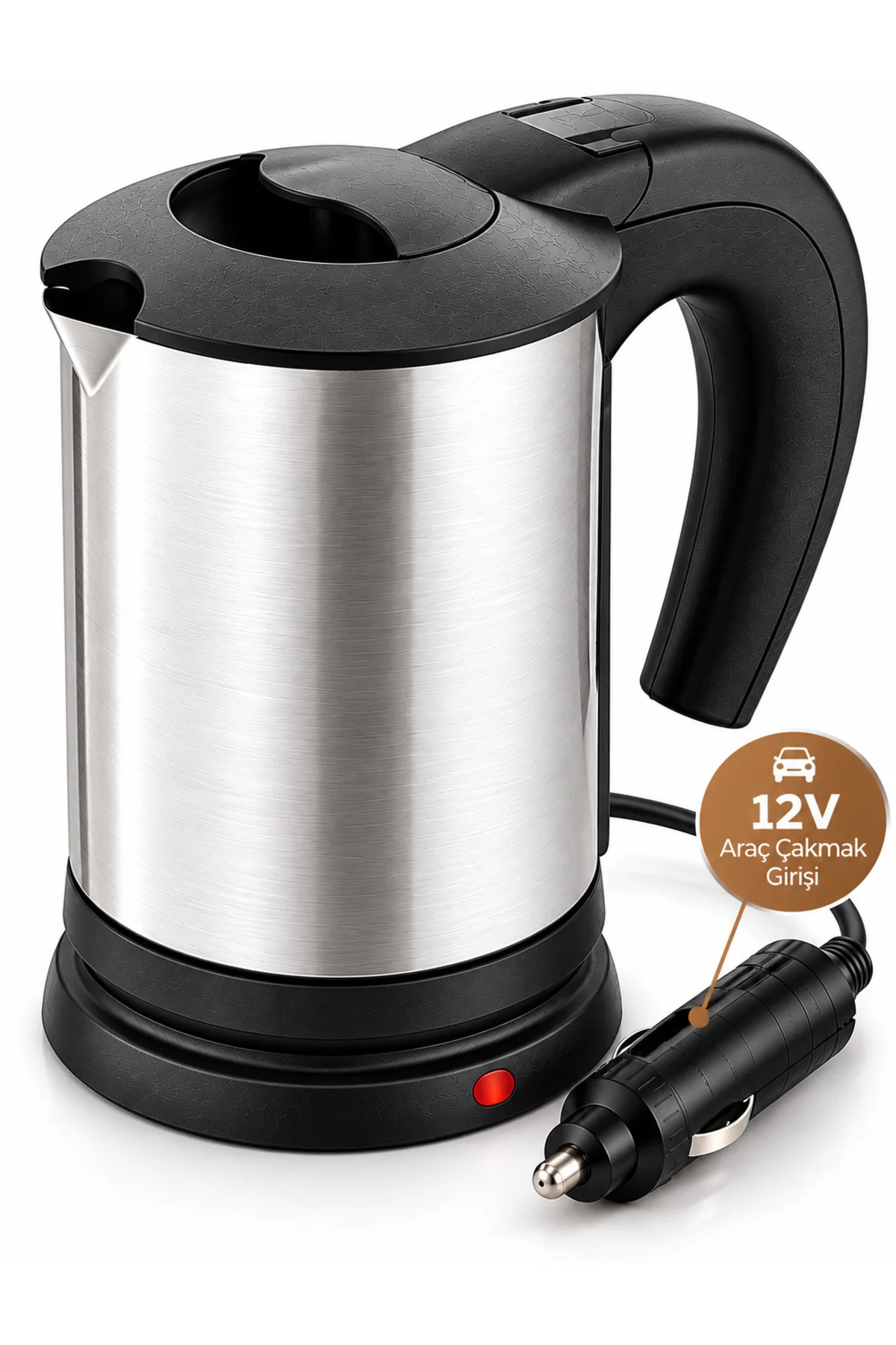 Yolculuk Ve Seyahat İçin 12V Araç Uyumlu Paslanmaz Çelik Elektrikli Su Isıtıcı Kettle - Görsel 4