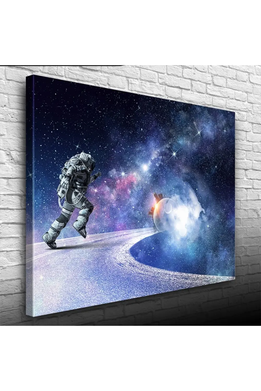 Yolda Koşan Astronot, Uzay Temalı Kanvas Tablo 50 x 70