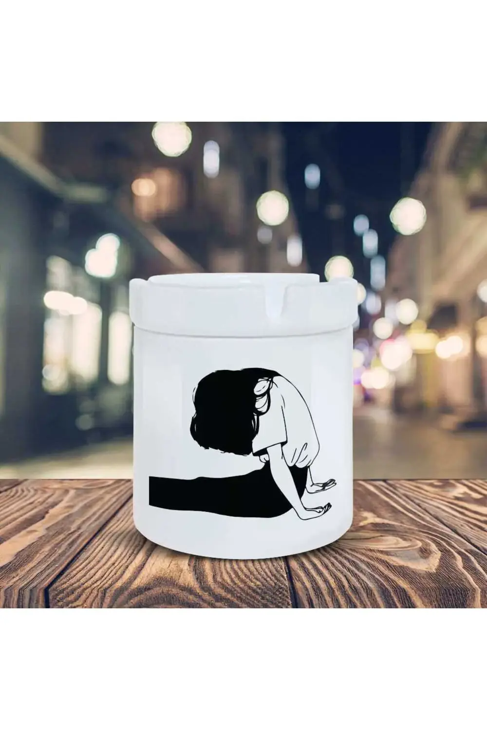 Yorgun Kız Küllük Illüstrasyon Baskılı Kül Tablası K-33