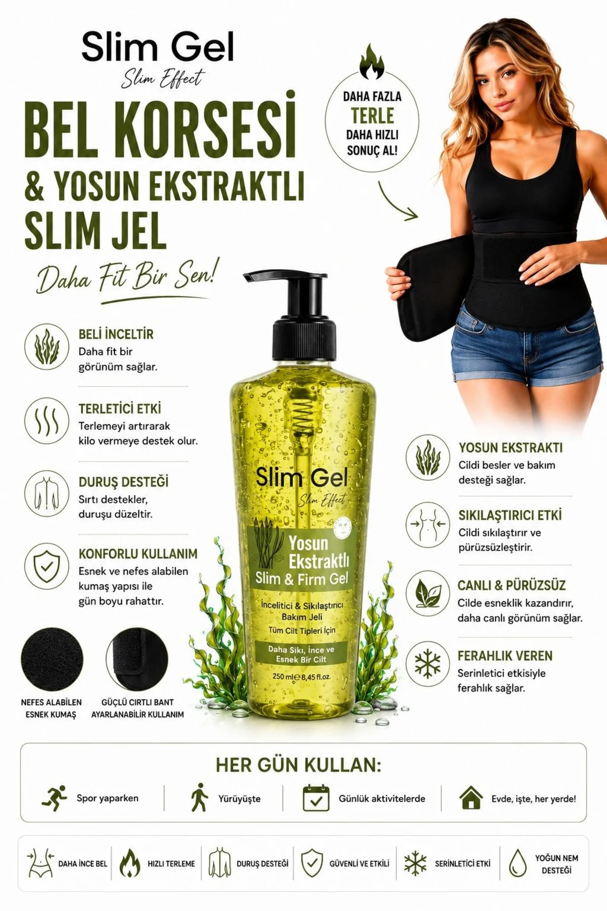 Yosun Özlü Jel 250 ml ve Termal Bel Korsesi 2'li Set Bel Bölgesi 