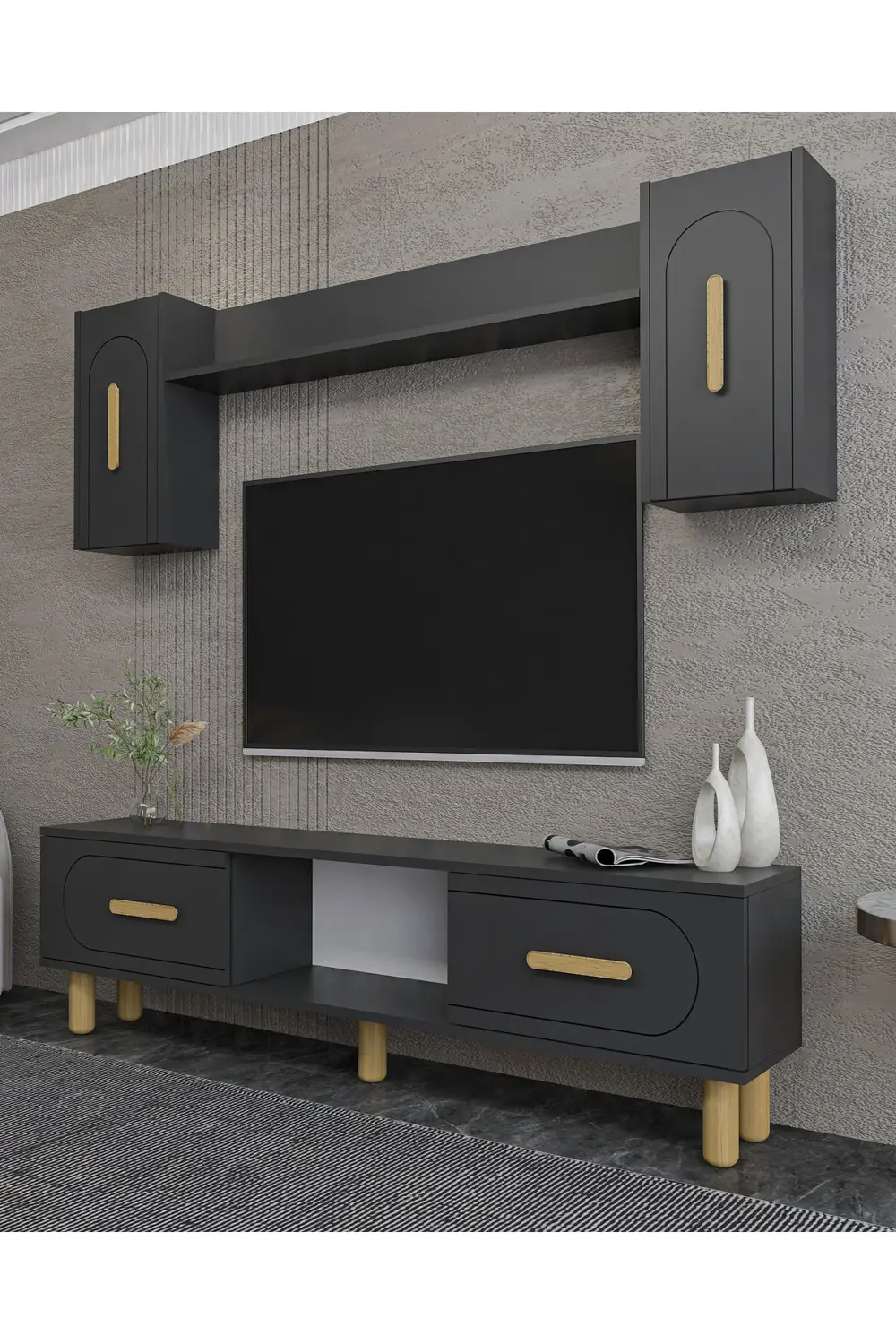 YOSUNCT BOHEM TV ÜNİTESİ TAKIMI ANTRASİT-ANTRASİT-SAFİR KULP