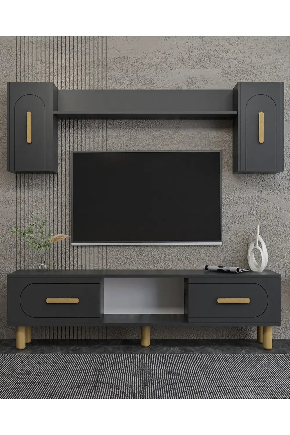 YOSUNCT BOHEM TV ÜNİTESİ TAKIMI ANTRASİT-ANTRASİT-SAFİR KULP