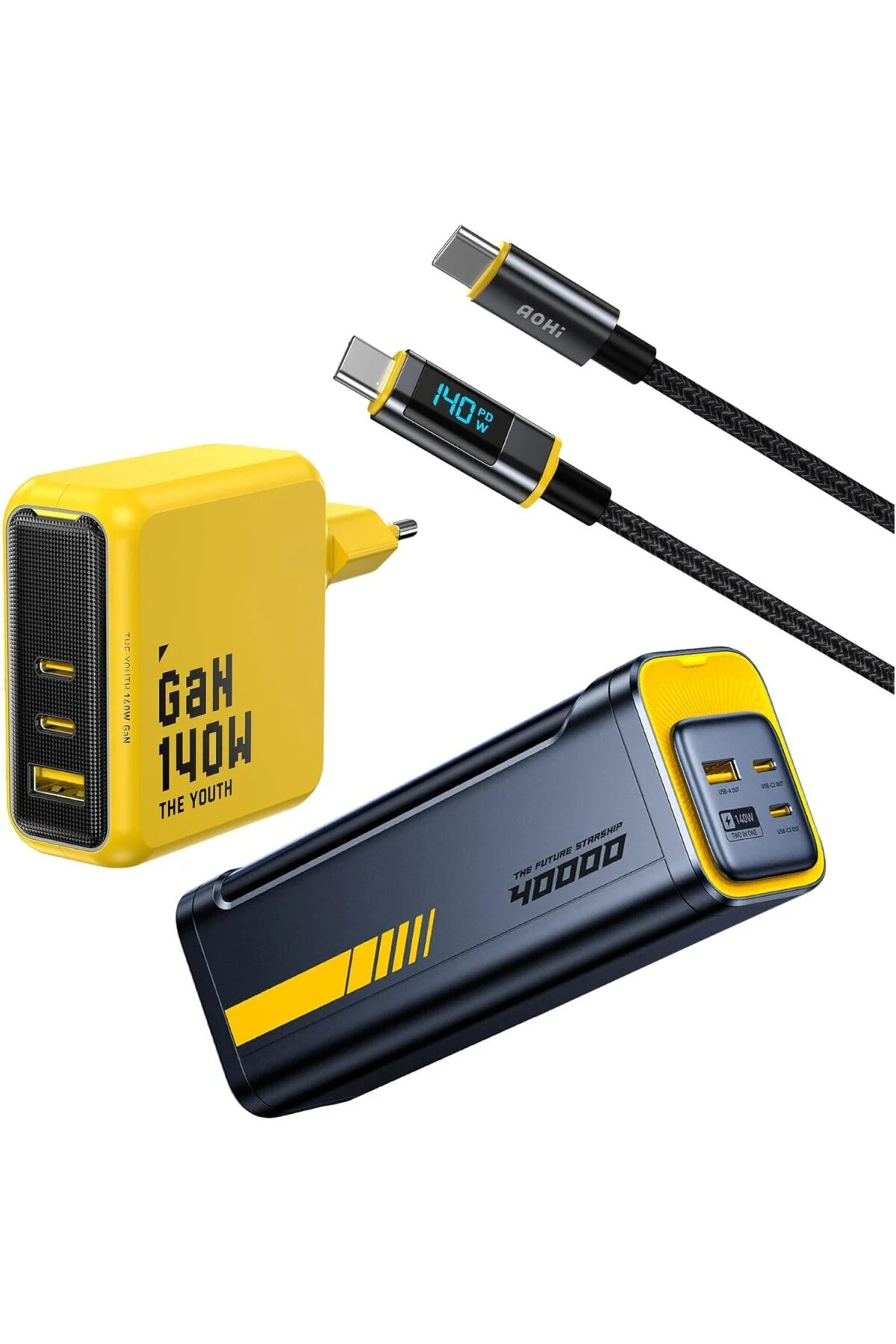 Youth 140W 3 Portlu Şarj Adaptörü, 40.000 mAh 140W PD3.1 Powerban