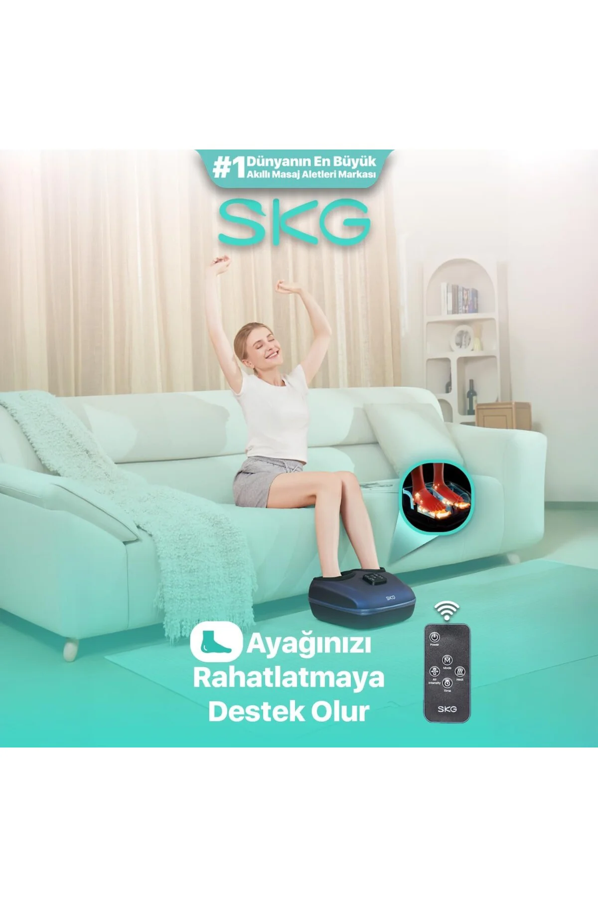 YS100 Isıtmalı Ayak Masaj Aleti | Uzaktan Kumandalı | 360° Shiatsu & Hava Basıncı |