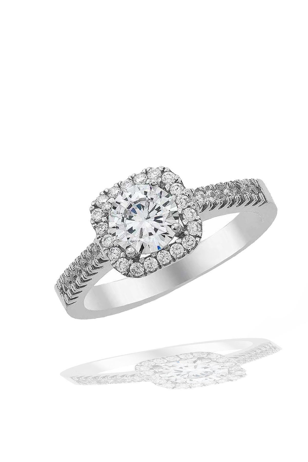 Yuavarlak Zirkon Tek Taşlı Tektaş  Zarif Kadın Yüzük Topaz Pırlan