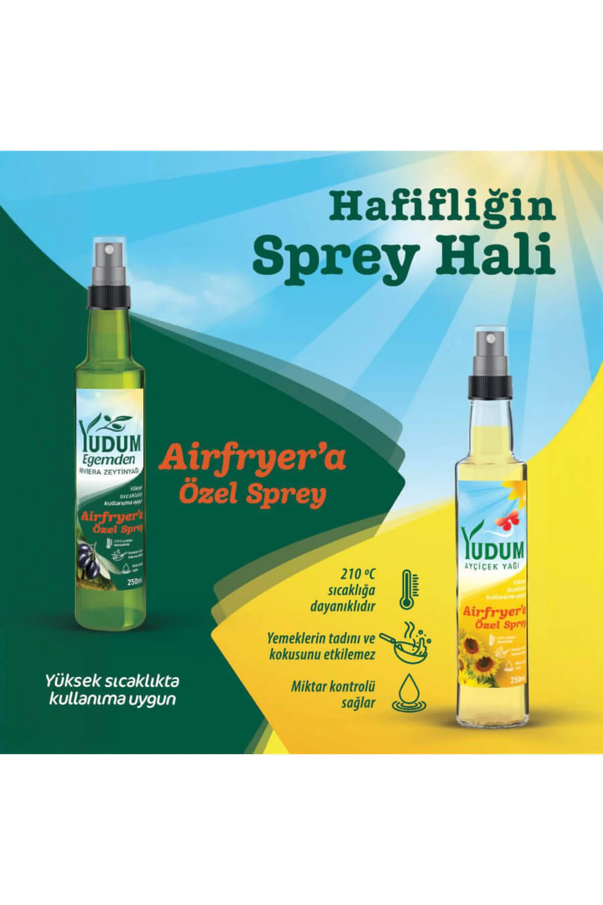 Yudum Sprey Zeytinyağı 250 ml Airfryer'a Özel Sprey Riviera Zeyti