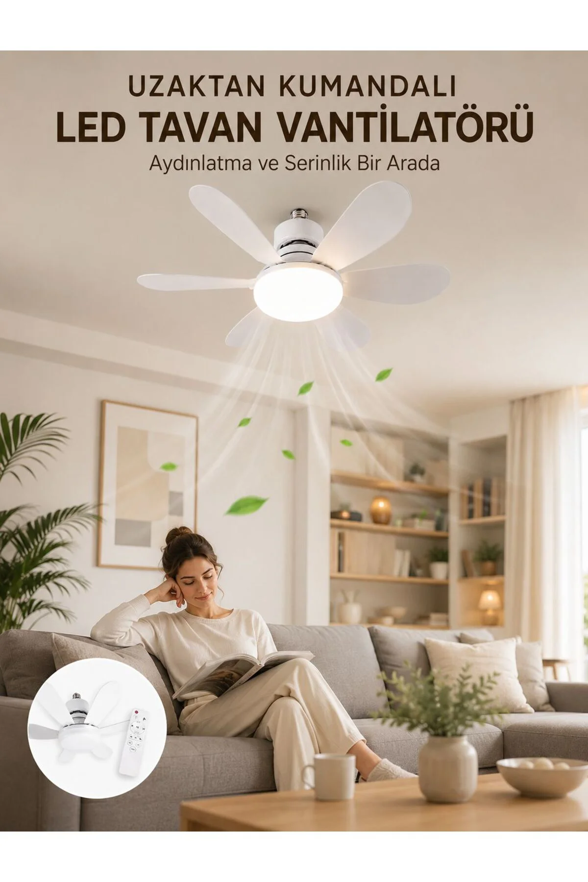 Yüksek Aydınlatma Performansına Sahip LED Tavan Fanı Sessiz Çalışma Güçlü Esinti ve Uzaktan Kumanda
