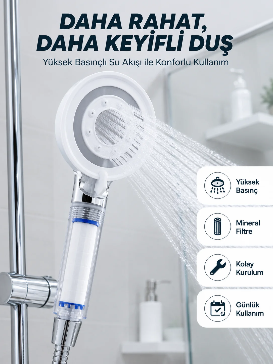 Yüksek Basınçlı Filtreli Duş Başlığı Mineral Filtreli Su Tasarruflu El Duşu