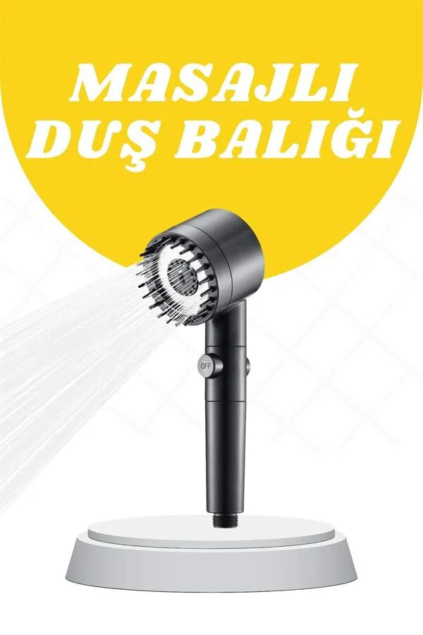 Yüksek Basınçlı Masajlı Duş Başlığı - 3 Kademeli, Stop Tuşlu