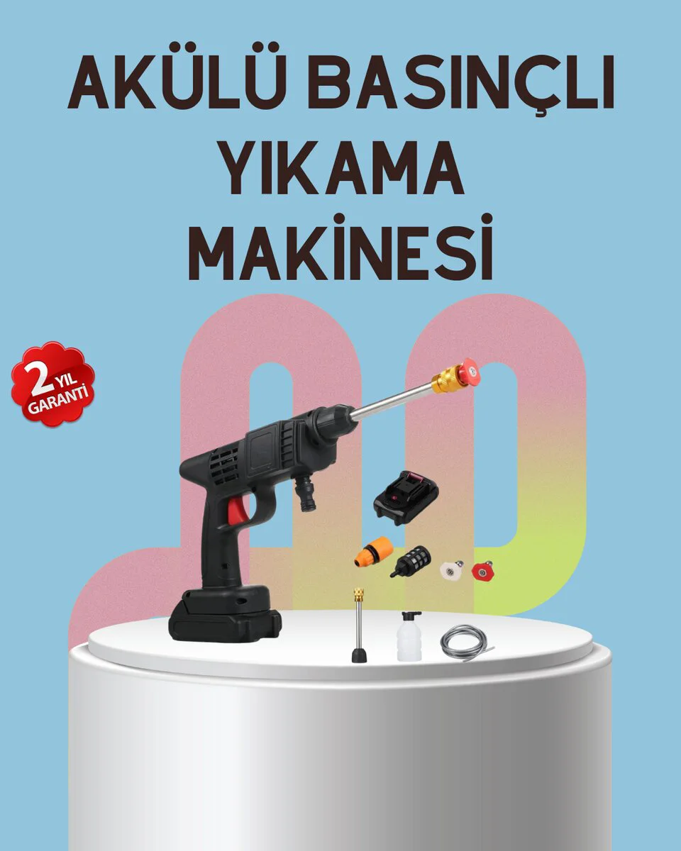 Yüksek Basınçlı Şarjlı Yıkama Tabancası - Hortumlu Su Tabancası, Ev ve Bahçe Temizliği