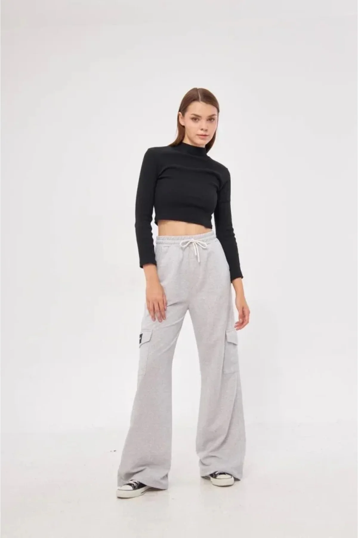 Yüksek Bel Kargo Cepli Palazzo Pantolon Oversize Bol Paça İki İpl Yüksek Bel Kargo Cepli Palazzo Pantolon Oversize Bol Paça İki İpl