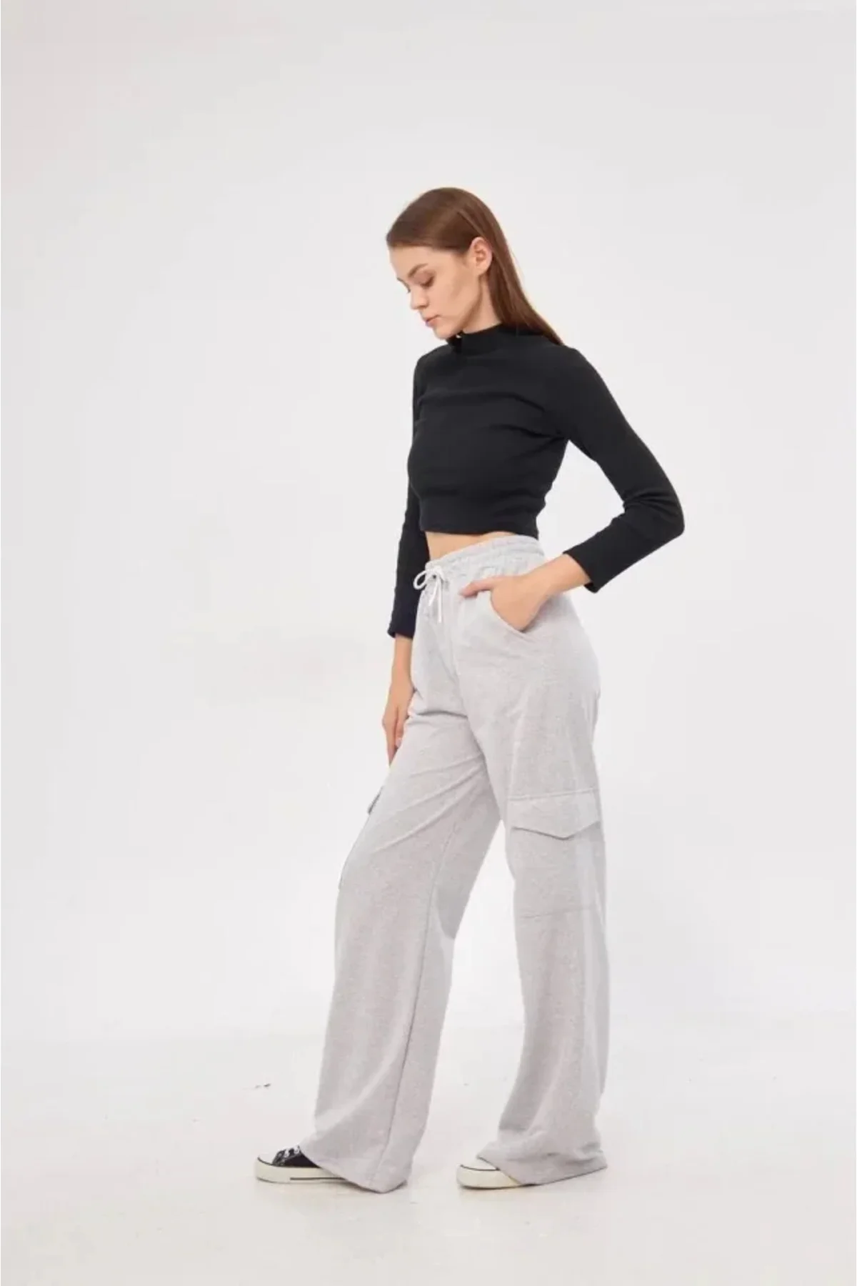 Yüksek Bel Kargo Cepli Palazzo Pantolon Oversize Bol Paça İki İpl Yüksek Bel Kargo Cepli Palazzo Pantolon Oversize Bol Paça İki İpl