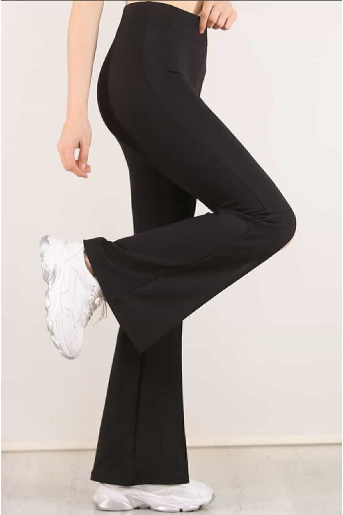 Yüksek Bel Kemerli Ispanyol Geniş Paça Dalgıç Kumaş Tayt