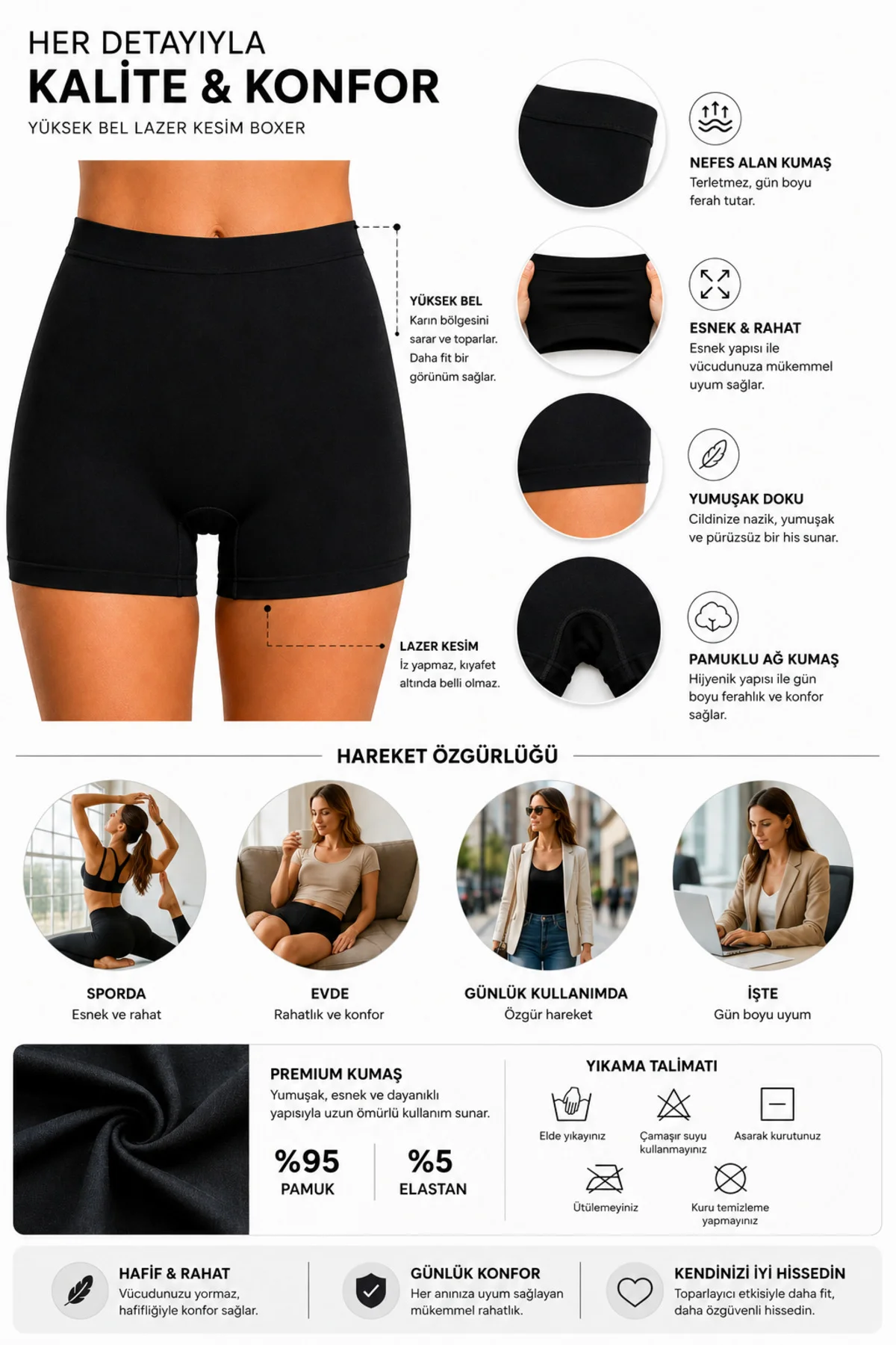 Yüksek Bel Lazer Kesim Kadın Boxer Dikişsiz İz Yapmaz Kaymaz Bantlı Yüksek Bel Lazer Kesim Kadın Boxer Dikişsiz İz Yapmaz Kaymaz Bantlı