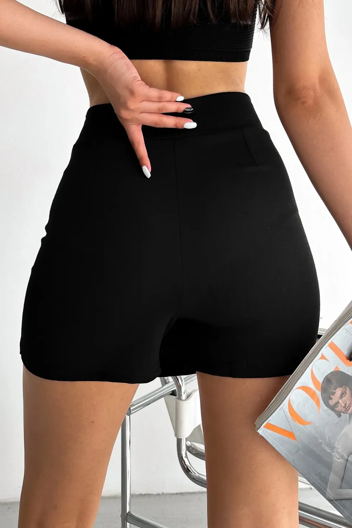 Yüksek Bel Slim Fit Mini Şort Etek Kadın Siyah Toparlayıcı Spor G