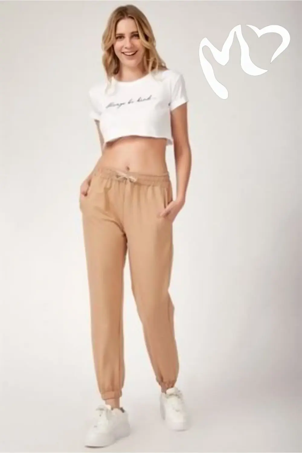 Yüksek Belli Jogger iki iplik Kadın Eşofman Altı - kırmızı