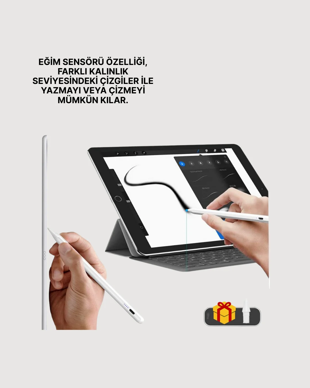 Yüksek Hassasiyetli Eğim Sensörlü Dijital Kalem – USB-C Hızlı Şarjlı